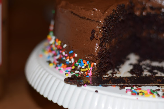 rainbow sprinkles, chocolate cake