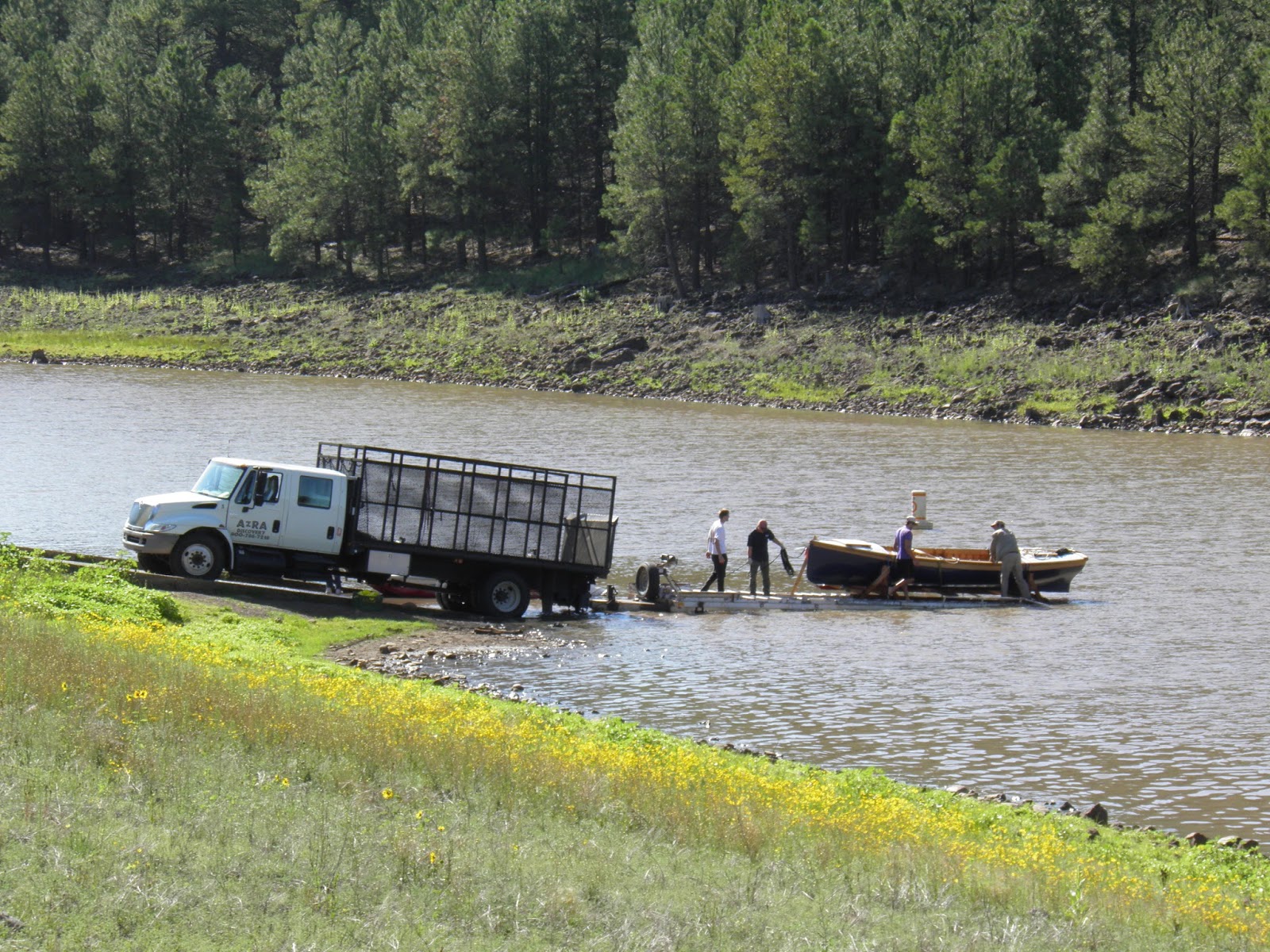 walking flagstaff Powell Expedition Boat Replica Loaded At Lake Mary