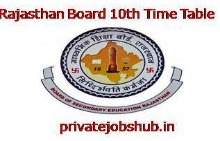 Rajasthan Board 10th Time Table Rajasthan Board 10th Time Table
