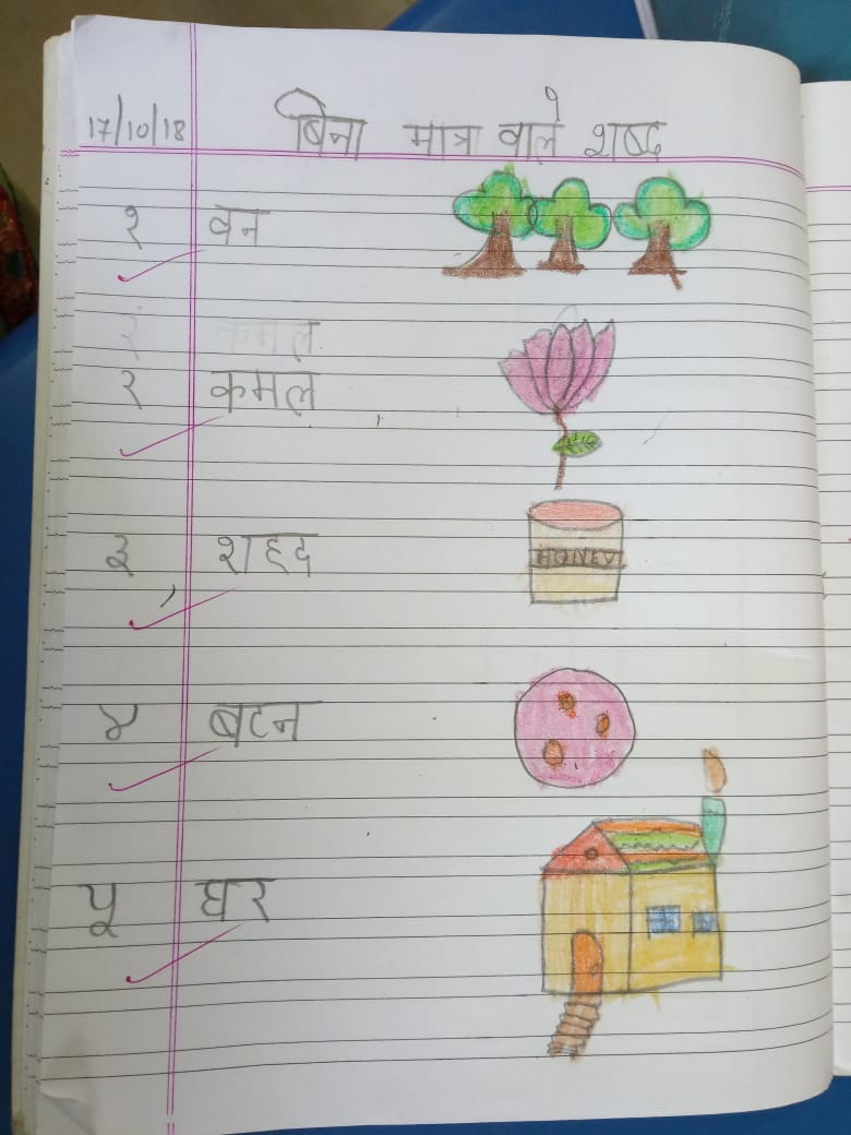 Hindi -Bina matra wale shabd (note book )