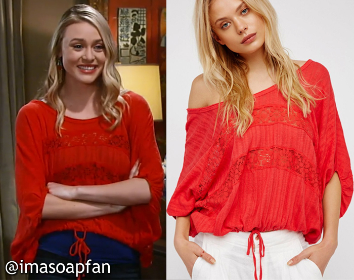 Kiki Jerome, Hayley Erin, Drapey Red Top, I'm Your Baby Top, Free People, GH, General Hospital