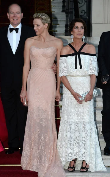 Antoine Arnault, Natalia Vodianova, Prince Albert II of Monaco, Princess Charlene of Monaco, Princess Caroline of Hanover and Karl Lagerfeld arrive at 'Love Ball' hosted by Natalia Vodianova in support of The Naked Heart Foundation at Opera Garnier 