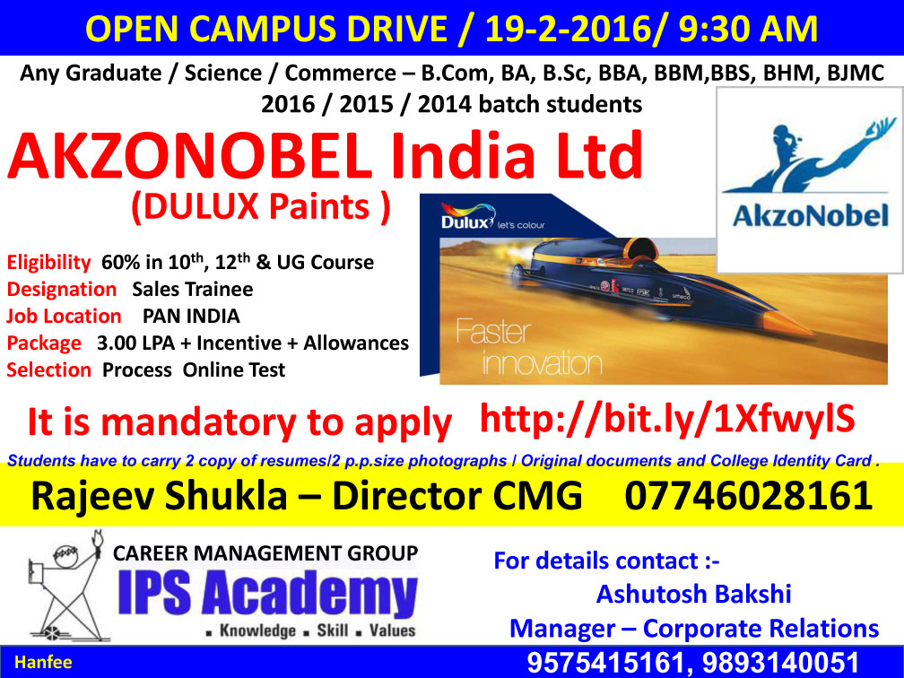 Central Placement Cell Akzonobel India  Ltd Dulux  Paints  