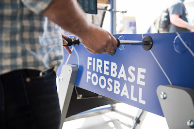 A close up picture of the Firebase Foosball table