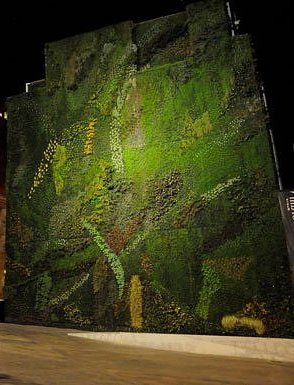 El jardín vertical del Caixaforum de noche y recién inaugurado (2008