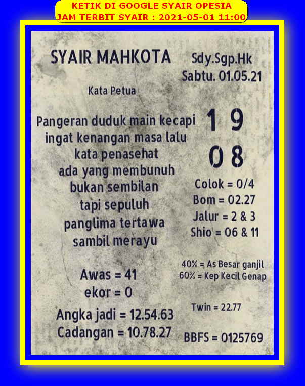 Syair Sdy Hari Ini Sabtu 1 Mei 2021 Opesia Official