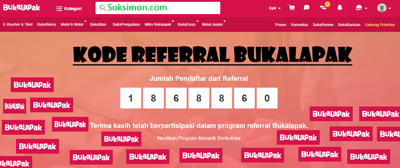 Contoh Cara Memasukkan Kode Referral Bukalapak Terbaru