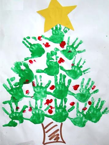 E. M. Carlota Rocha da Silva: Árvore de Natal com carimbo das mãos!!!