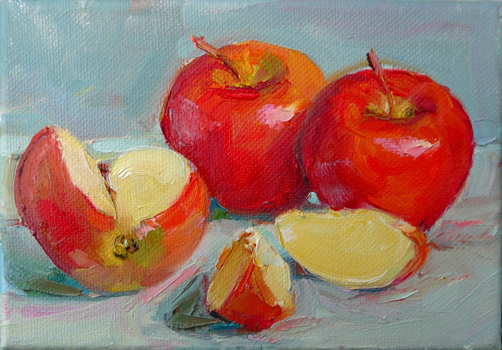 Art Every Day Cut Apples,still life,oil on canvas,5x7.price100