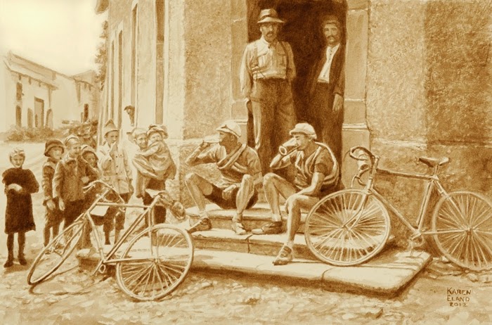 09-1920s-Tour-De-France-Karen Eland-Vintage-Looking-Beer-and-Water-Paintings-www-designstack-co