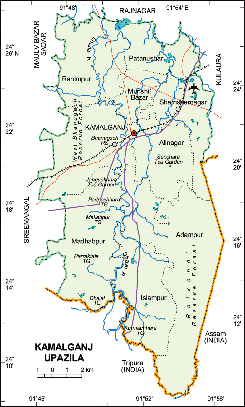 Kamalganj Upazila Map Moulvibazar District Bangladesh