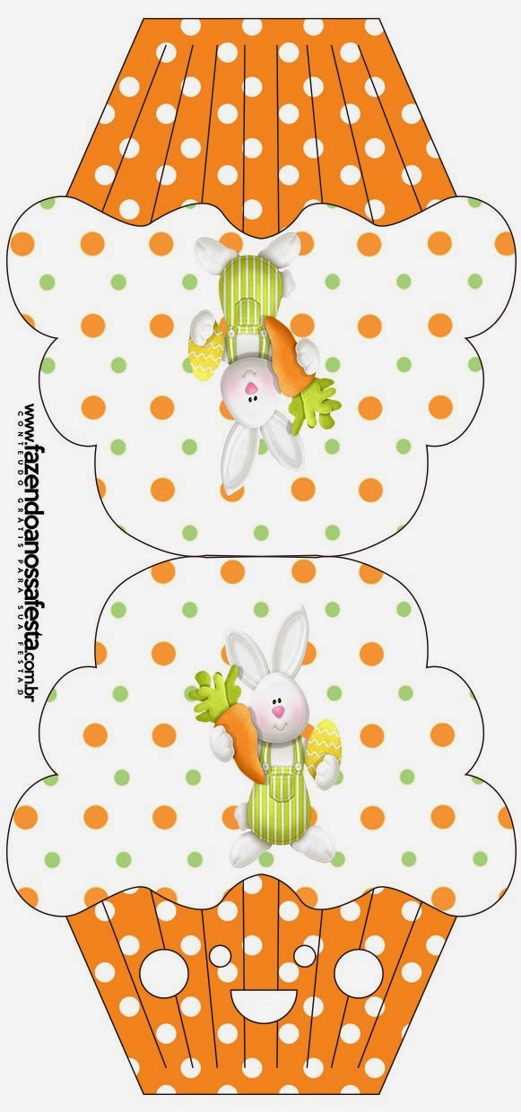 Pascua en Naranja: Invitaciones para Imprimir Gratis. Tarjeta con forma de Cupcake.