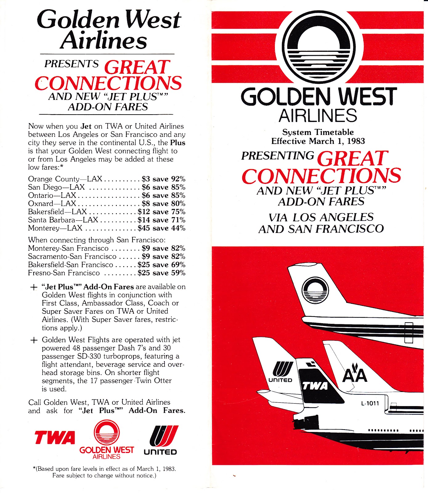 5081 Golden West Airlines system timetable 1/1/77 save 25% Buy 4 