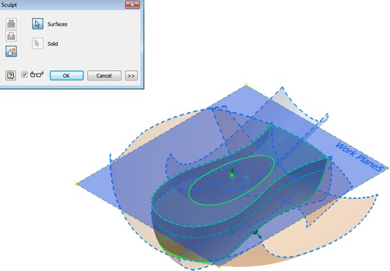 Herramienta 3D Model/Surface de Inventor