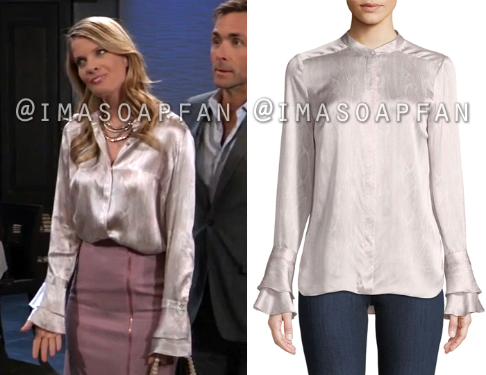 Nina Reeves, Michelle Stafford, Soft Pink Bell Sleeve Silk Blouse, General Hospital, GH