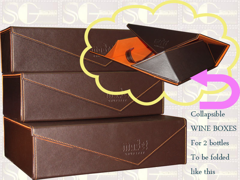 LEATHER GIFT STORAGE BOXES Folding collapsible box for wine gift box