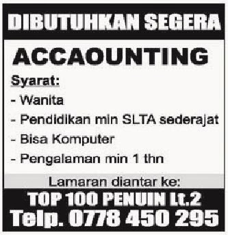 Lowongan Kerja ACCAUNTING Lowongan Kerja ACCAUNTING