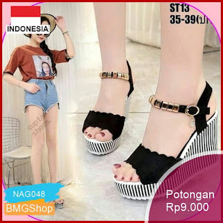 NAG048 Wedges Ss18 Ch7773 Warna Tan Elegant Hak 12 Bmgshop