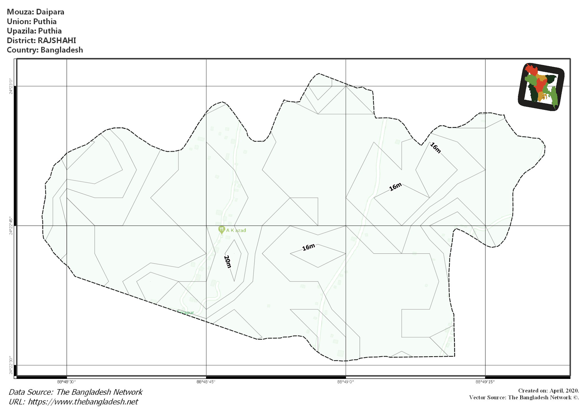 Map of Daipara Mouza of Puthia Upazila, RAJSHAHI, Bangladesh.