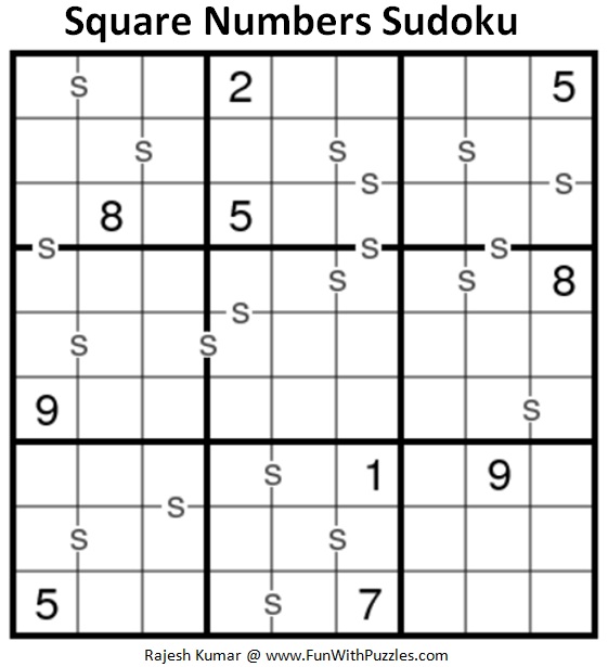 Square Numbers Sudoku (Fun With Sudoku #228)