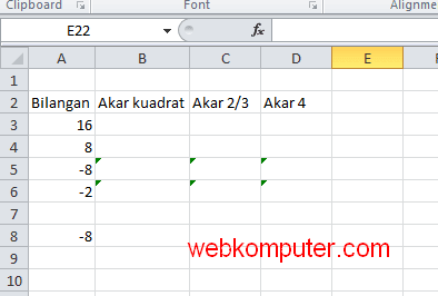 Rumus pangkat 2 di excel