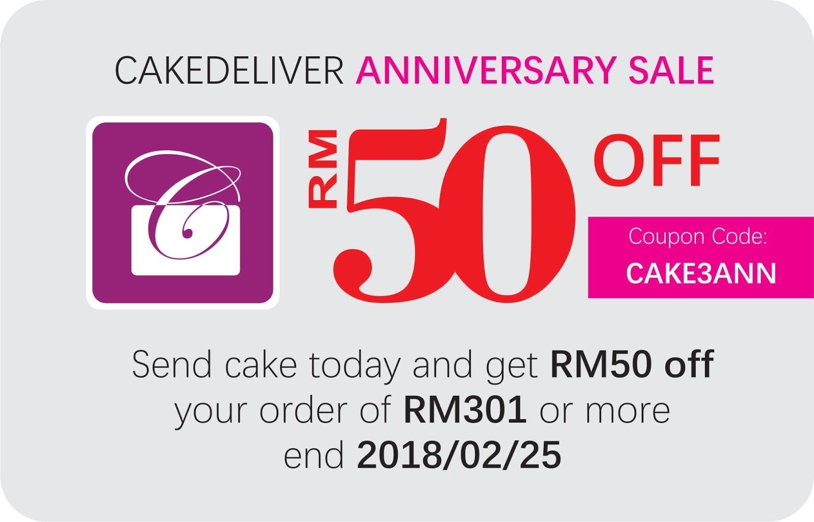 CakeDeliver Anniversary Sale RM50 Off