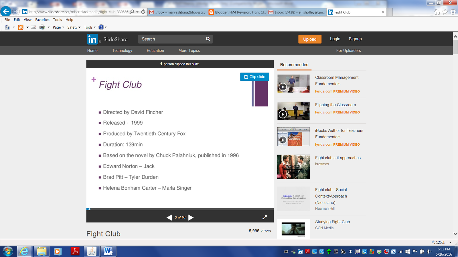 FILM Revision: Fight Club Analysis: 2016