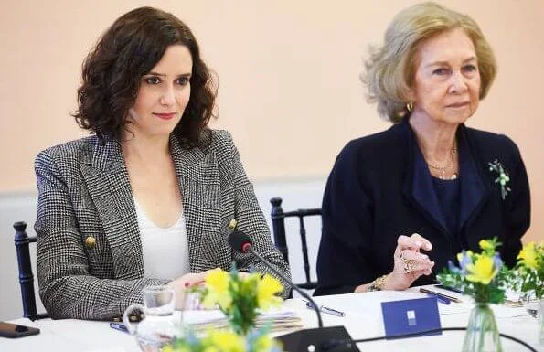 Isabel Díaz Ayuso and Queen Sofia of Spain attends a meeting with Board of Superior School Of Music 'Reina Sofia' in Madrid