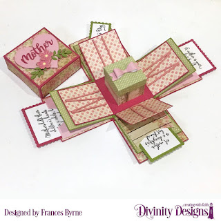 Divinity Designs Stamp Set: Daughter's Best Friend  Custom Dies: Explosion Box, Explosion Box Pockets & Layers, Mini Box, Festive Favors (heart), Family Names 1, Long & Lean Letters, Mini Bow, Squares, Scalloped Squares, Rectangles, Scalloped Rectangles  Paper Collection: Blushing Rose