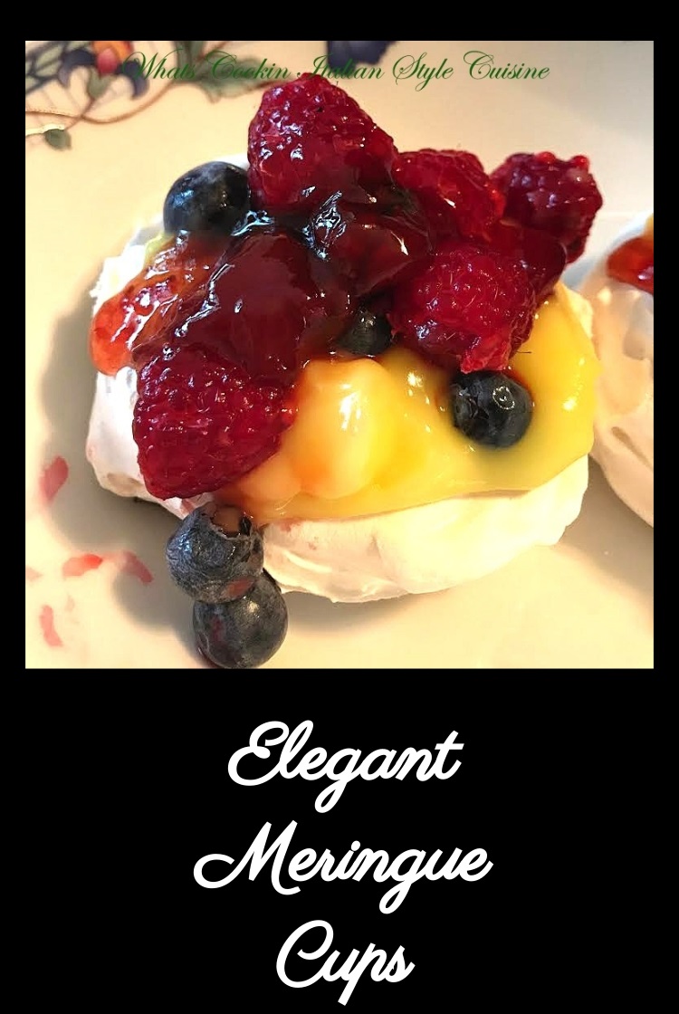 Meringue Cups are a dessert cup filled with delicious fresh fruits and an elegant dessert love in calories to serve guests.meringue whipped into cups, baked and ready to fill with frresh fruit or lemon curd filling. These are on silpat mat to keep from sticking