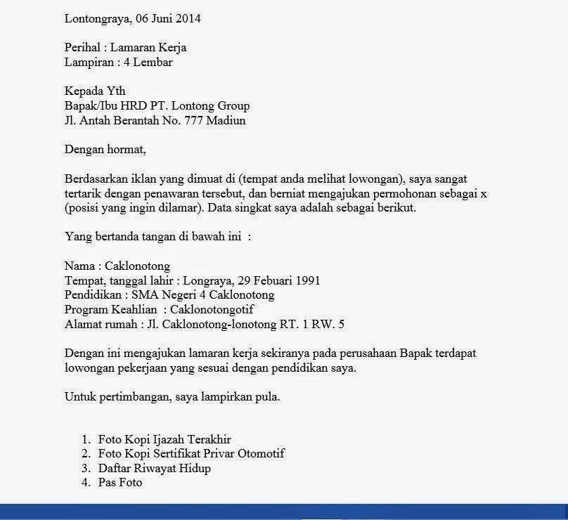 Contoh Surat Lamaran Kerja Ke Pabrik Kelapa Sawit Nusagates