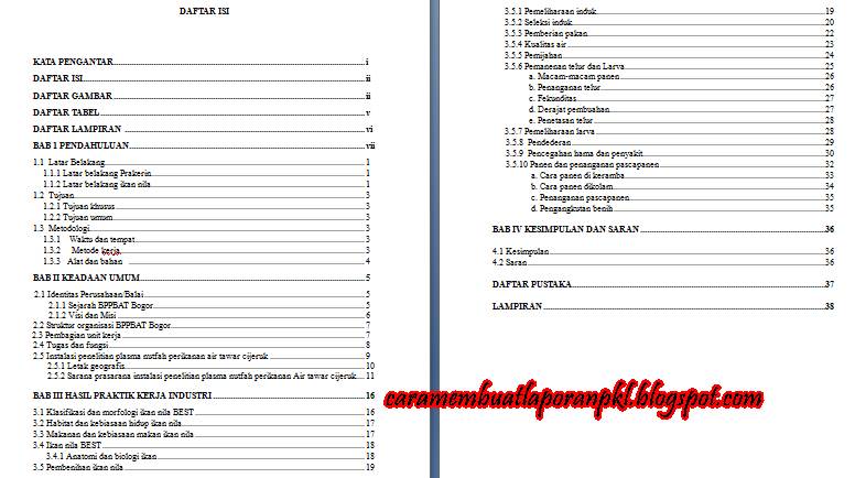 Format Daftar Isi Untuk Laporan PKL | Cara Membuat Laporan PKL