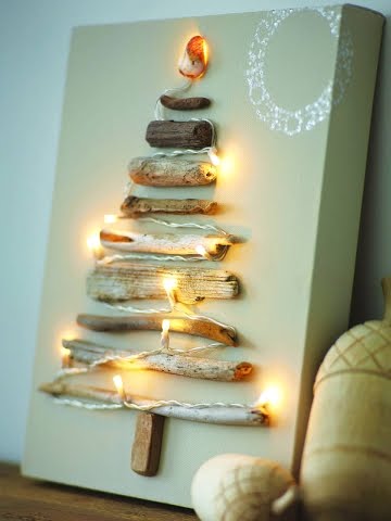 driftwood Christmas tree on canvas