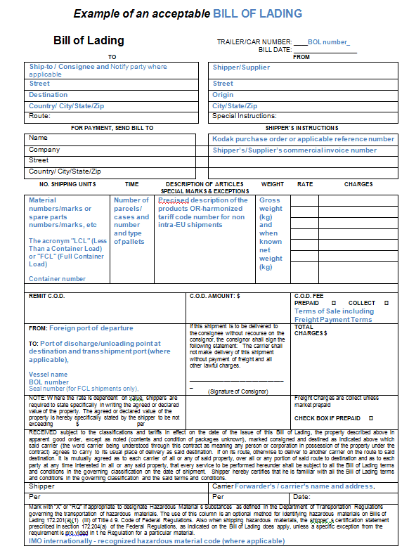 bill of lading forms templates in word and pdf excel template vics bol