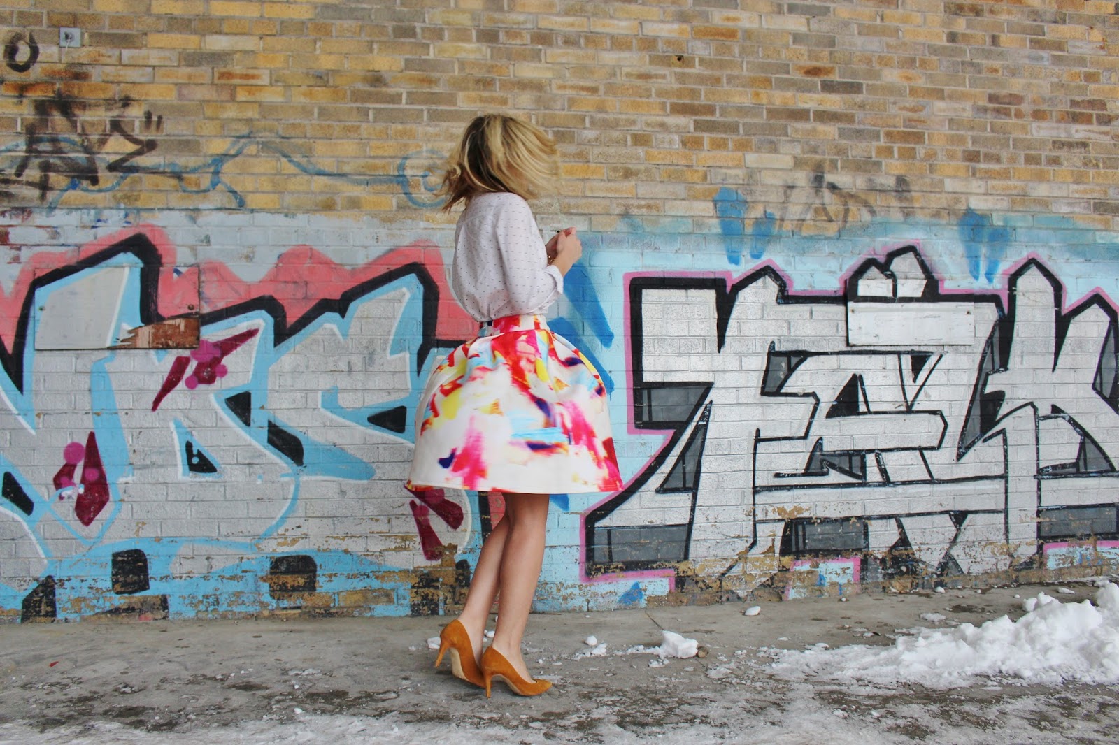 bijuleni - polka dot shirt and colourful skirt