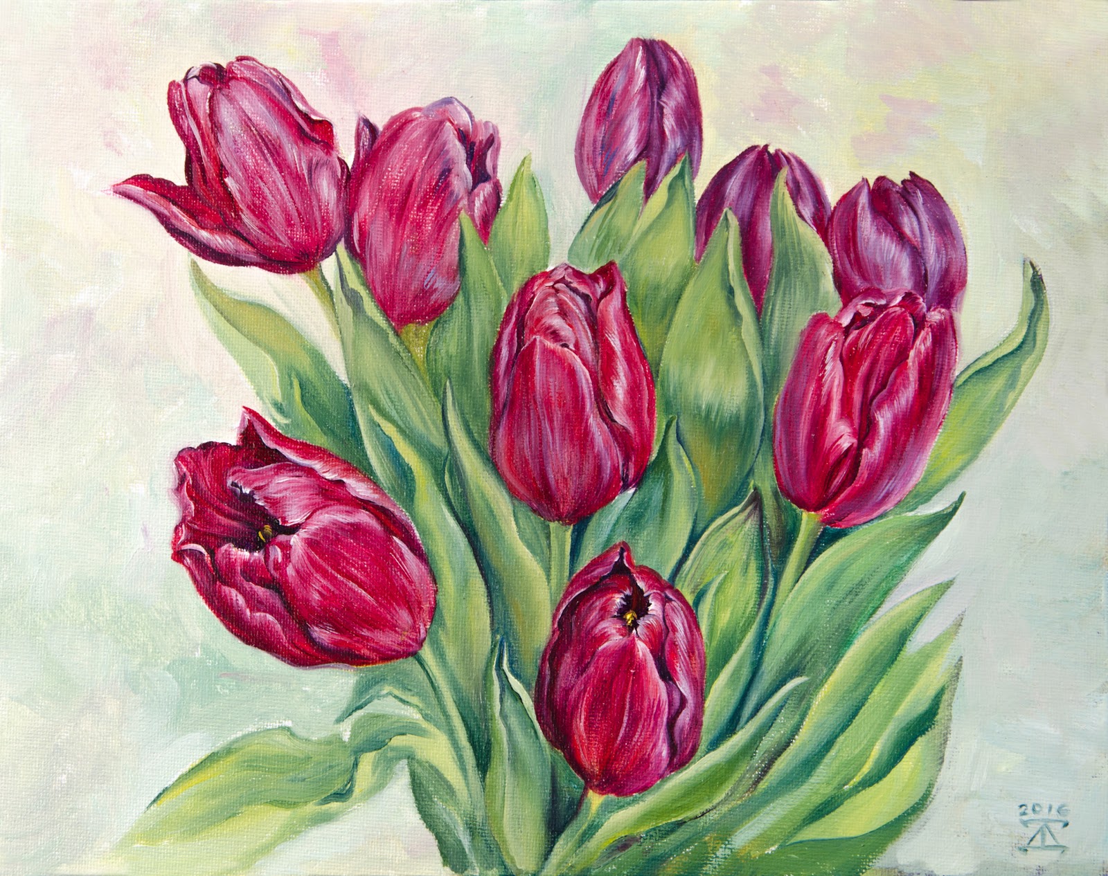 ArtWind original artworks, oil painting The purple tulips. Oil painting.