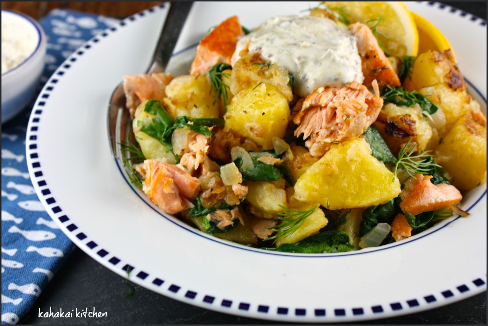 Kahakai Kitchen Salmon Hash with Creamy Mustard Sauce