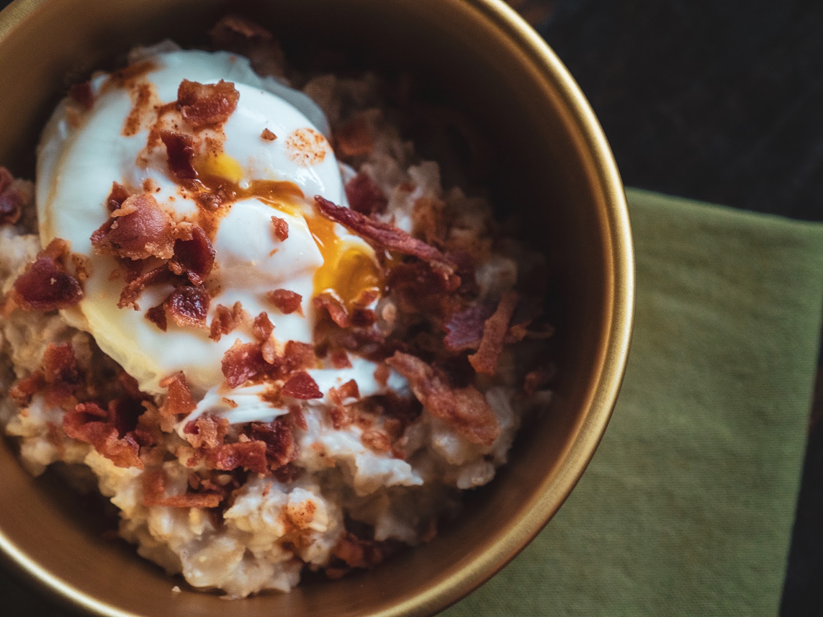 Savory Oatmeal with Poached Egg and Bacon Local Food Rocks