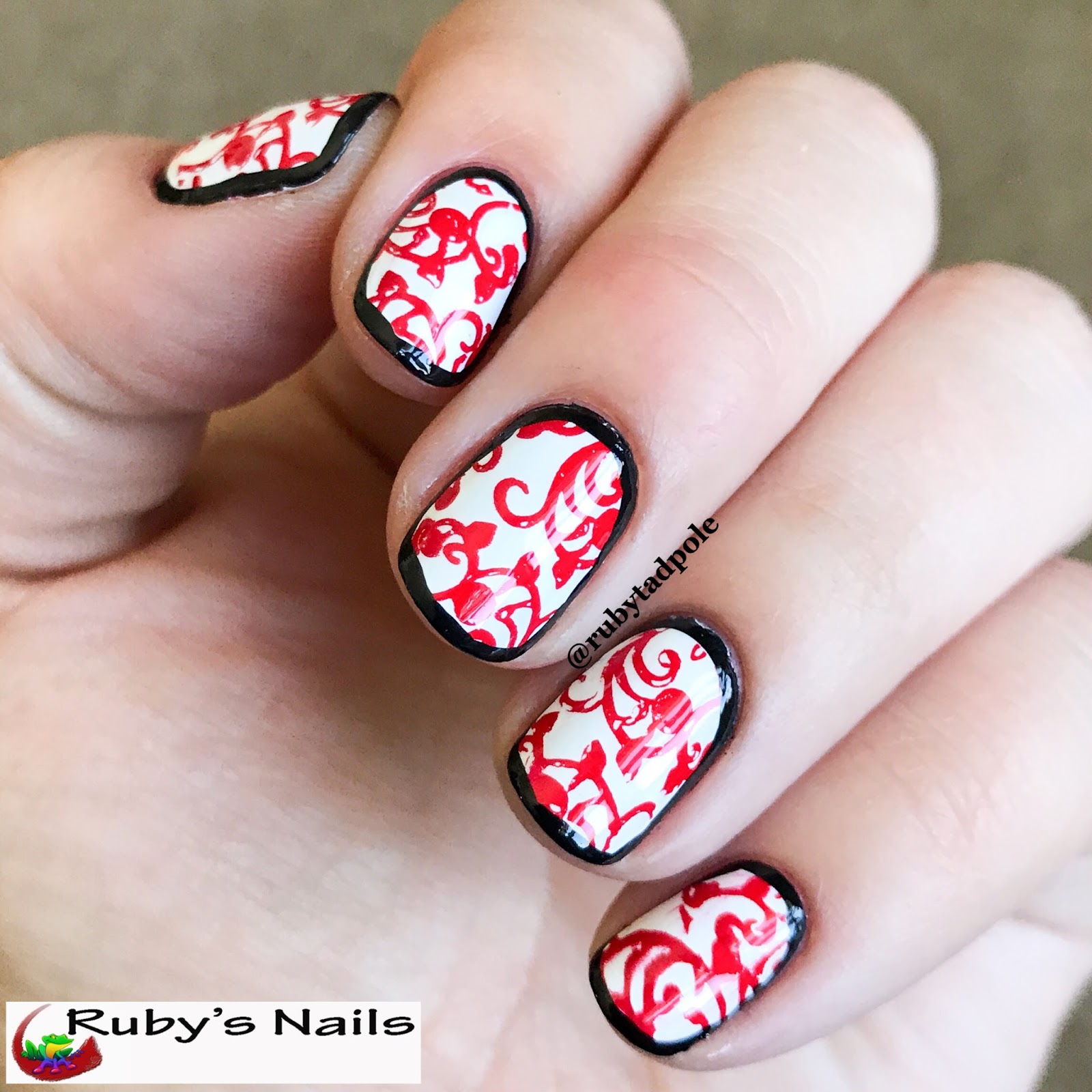 Ruby's Nails: Black, White, and Red Outline Mani with Tutorial!