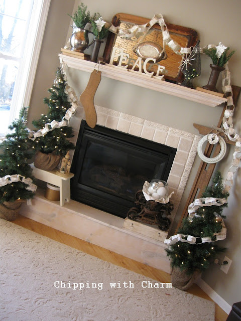 Chipping wityh Charm...Fussy Christmas Mantel 2012...http://chippingwithcharm.blogspot.com/