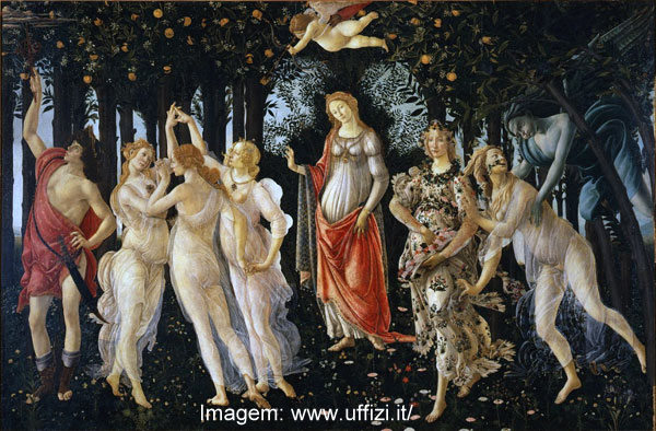 "A Primavera" de Botticelli, na Galleria degli Uffizi, em Florença
