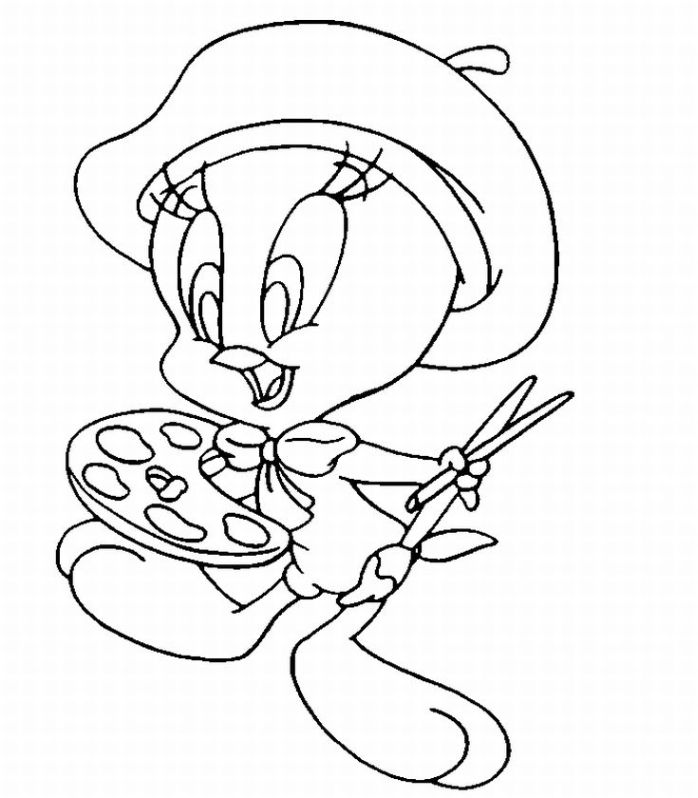 Disney Coloring Pages : Tweety Wearing a Hat For Summer