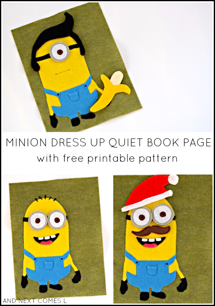 Minion dress up quiet book page with free printable pattern from And Next Comes L