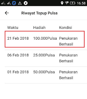 Bukti Pembayaran Pulsa Gratis dari Aplikasi Berita Saku New