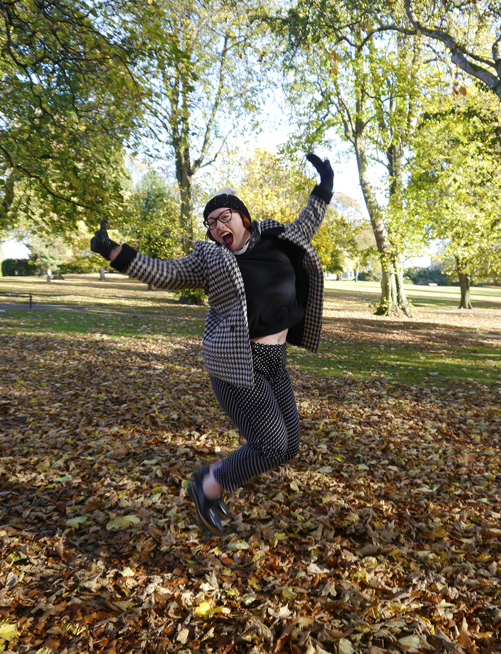 Embracing Autumn / Winter 2016 Styled by Helen, Scottish blogger, Wardrobe Conversations, Dundee blogger, winter outfit, winter style, dressing for winter, monochrome outfit, monochrome street style, winter accessories, Tiger, charity shop find, clashing patterns, black and white outfit