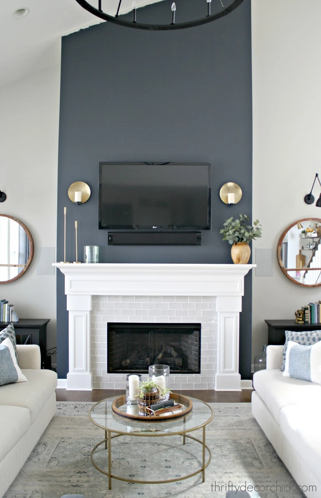 Painting a fireplace wall a dark contrast color