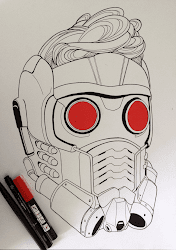 guardians galaxy starlord inktober drawing helmet poster ink dog