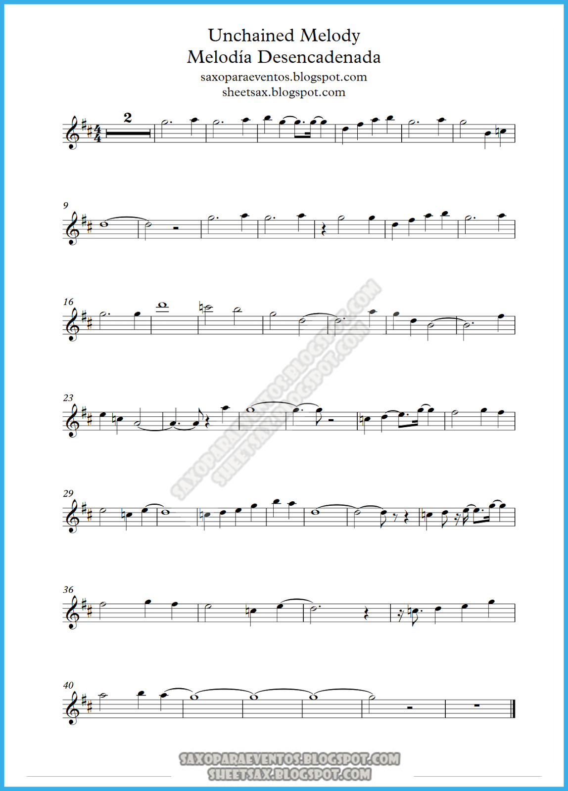 Partitura y pista de Melodía desencadenada (Unchained Melody Score