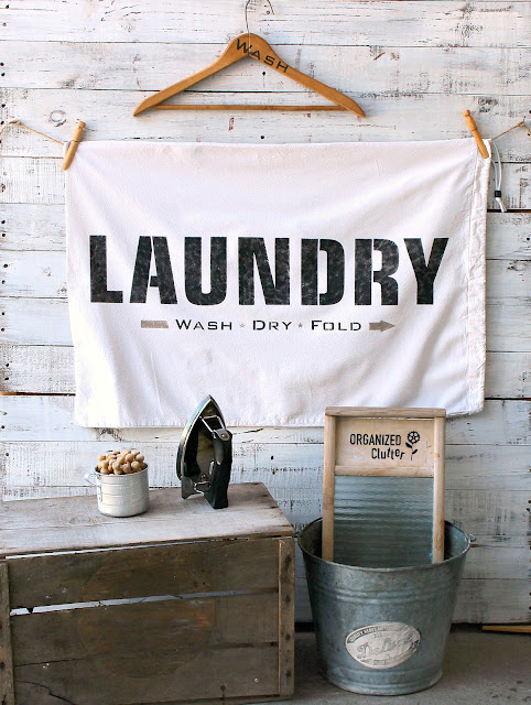 Thrift Shop Laundry Bag Becomes Laundry Room Decor With Stencils #oldsignstencils #fusionmineralpaint #laundrysign #laundryroom #laundryroomdecor #stencil #thriftshopmakeover
