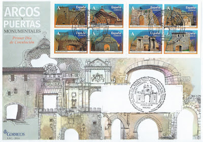 Sobre Primer Día de Circulación de los sellos de Arcos y Puertas 2014